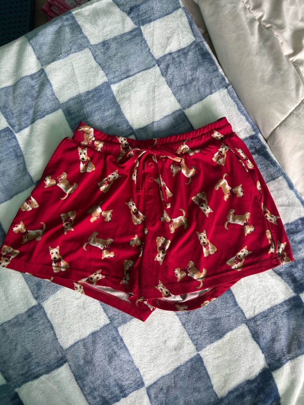 La Vie En Rose Red Dog-Print High Waist Lounge Shorts